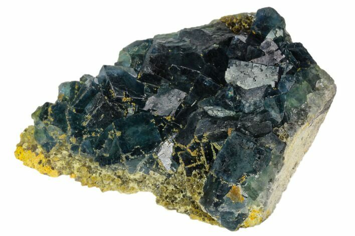 Cubic, Blue-Green Fluorite Crystals on Quartz - China #124838